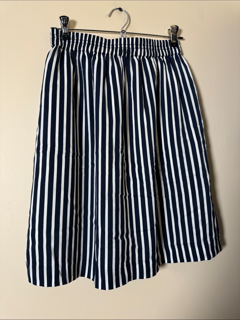 J. Crew Navy and White Vertical Stripe A-Line Skirt - Picture 2 of 3